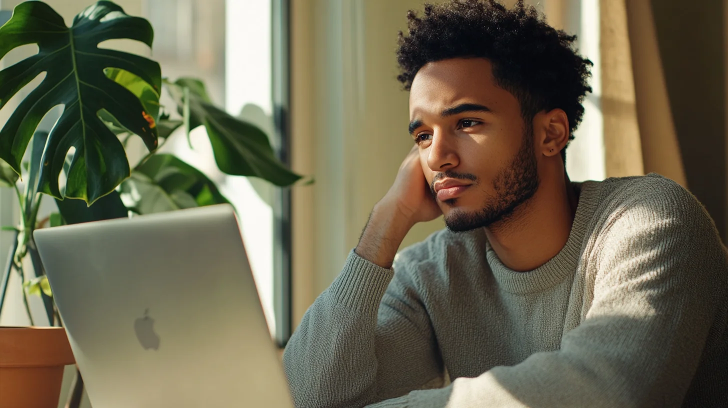 Young person thoughtfully planning their budget with calculator