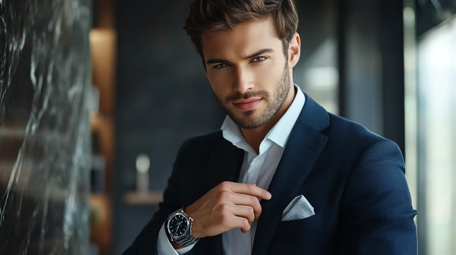 Professional man checking luxury watch on wrist